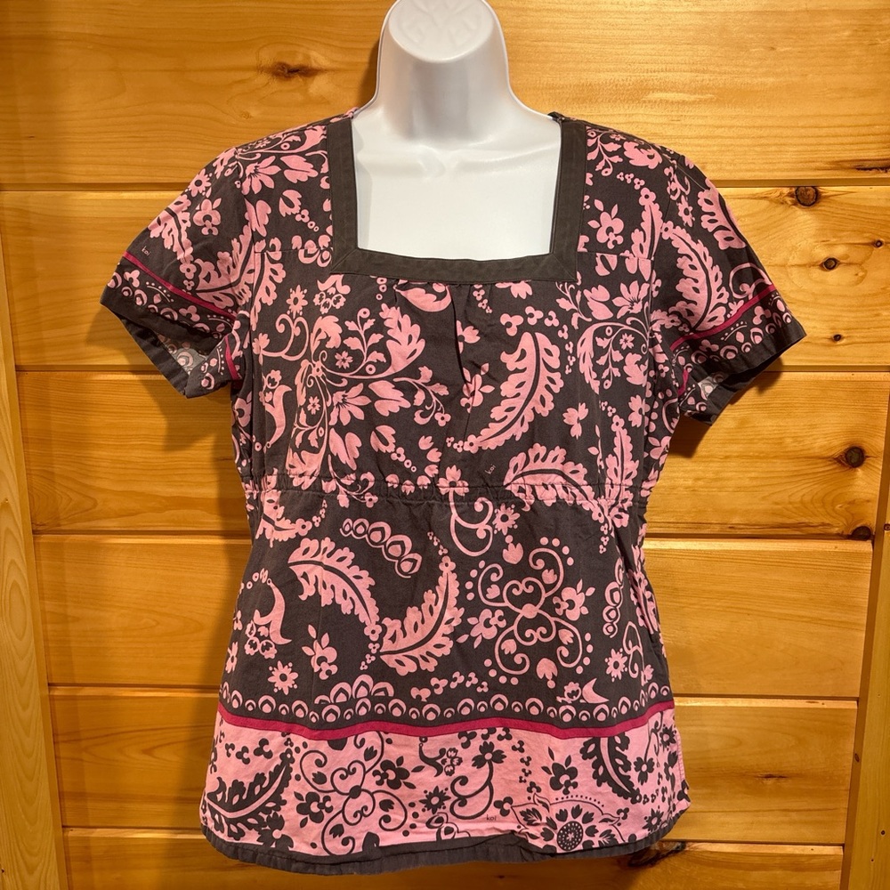 Koi Pink and Gray Scrub Top